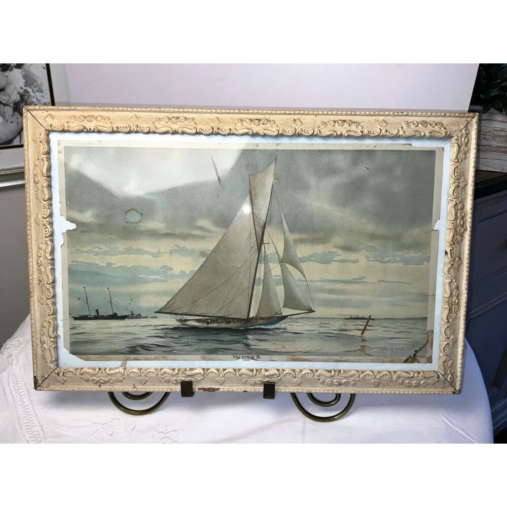 Vintage Yacht Print Valkyrie III beautiful frame; beautiful boat print must see